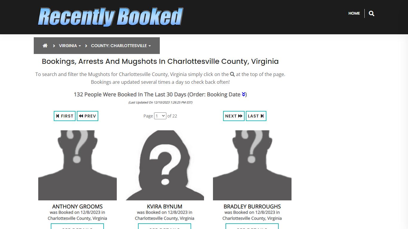 Bookings, Arrests and Mugshots in Charlottesville County, Virginia